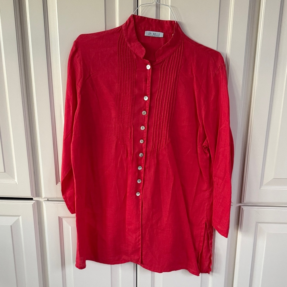 Italian Linen Vibrant Red Button-Down Shirt